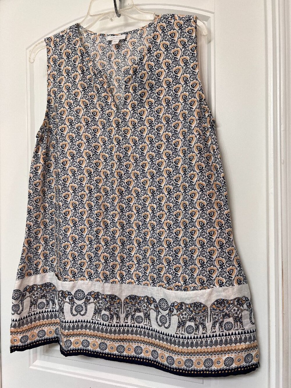 J. Jill Love Linen Sleeveless Tunic Top Elephant Paisley Print Size Large